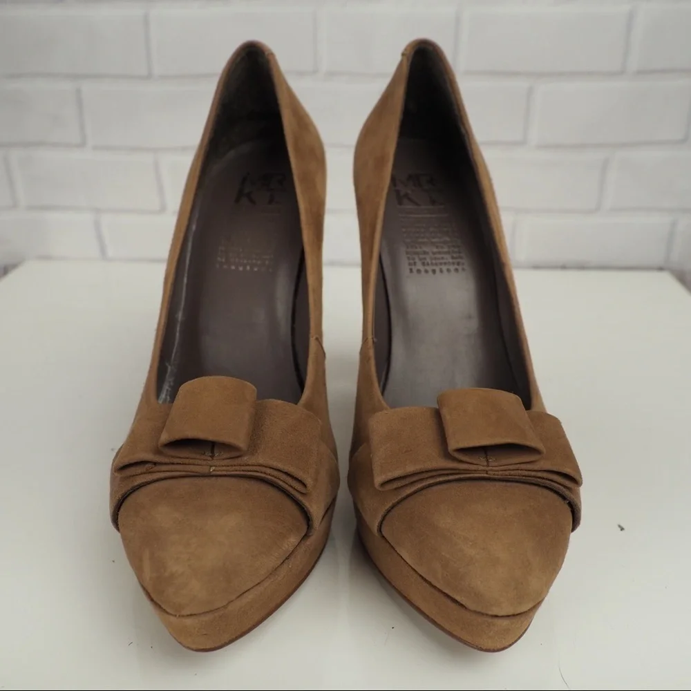 MRKT Claire 7 cafe au lait suede bow platform pump